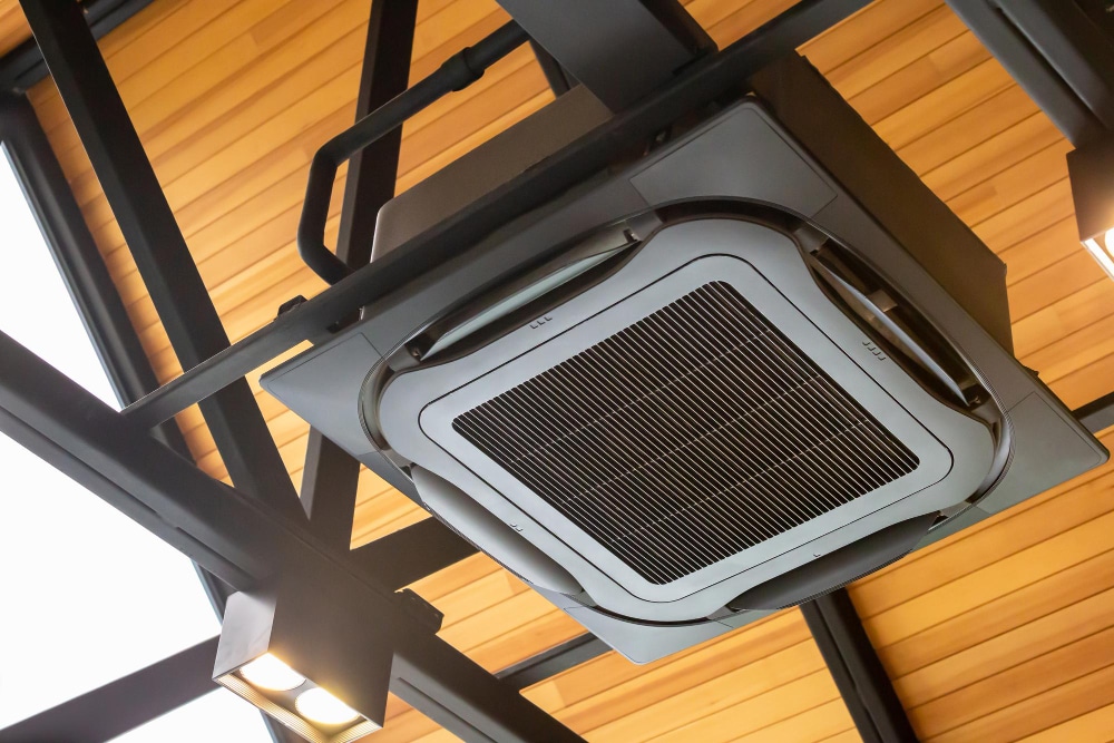 modern ceiling mounted cassette type air conditioning system coffee shop - Deep Blue Air Conditioning
