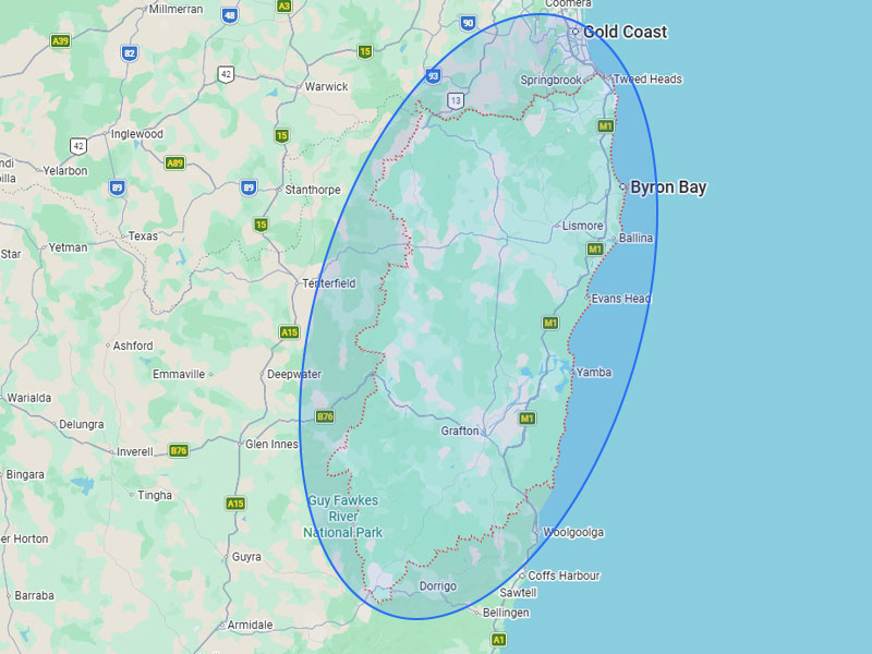 Map showing Northern Rivers electrical service coverage in NSW