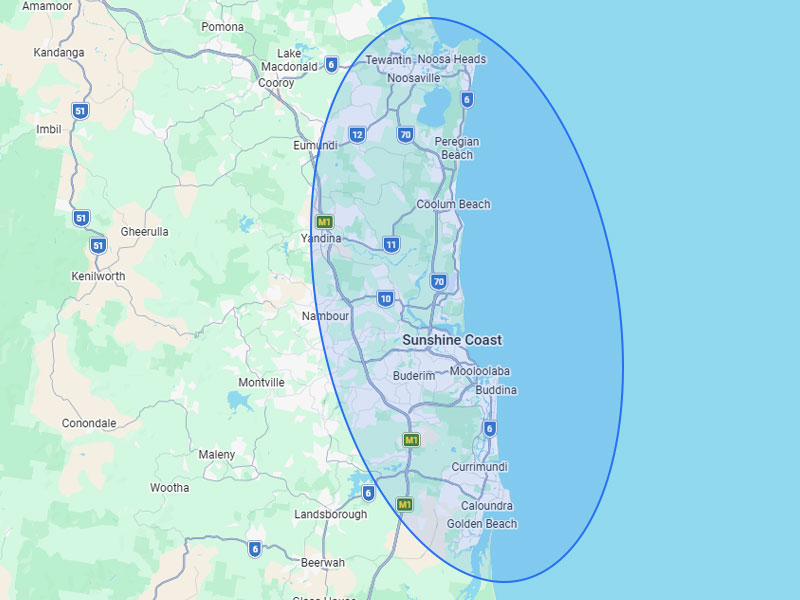 Map highlighting Sunshine Coast residential electrical service area