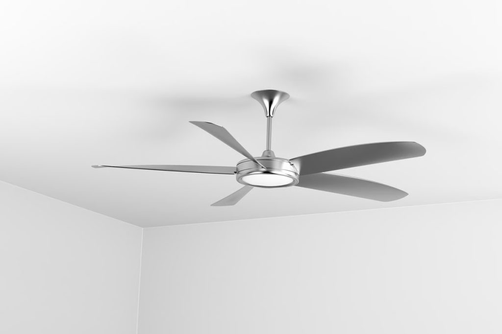 Ceiling fan with built-in LED light installed in a family home