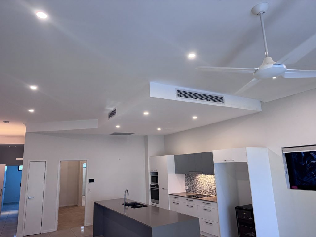 Downlights and ceiling fan installed in a residential home on the Gold Coast