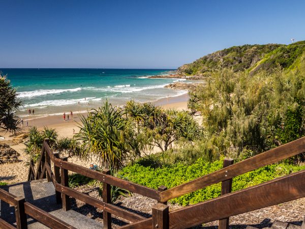 Beautiful aerial view of the city at the coastline in Maroochydo