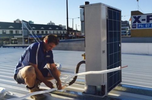 Deep Blue air con installer working on ducted installation
