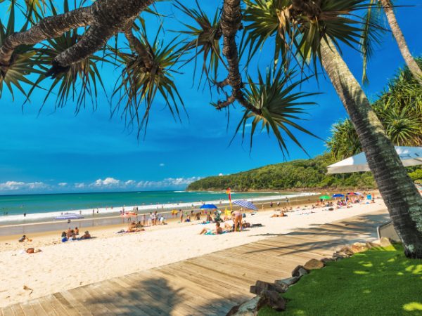 Beautiful aerial view of the city at the coastline in Maroochydo